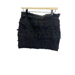 Lush Women's Black Mini Skirt size L Crochet Layered Zip Back Causal Boho
